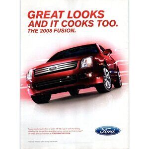 2008 Ford Fusion V6 Sedan Vintage Print Ad Front End Grill Headlights Wall Art